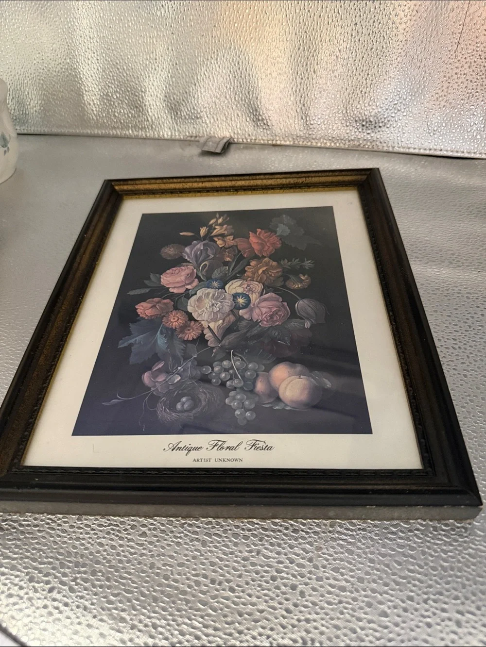 Vintage Wood Still Life called “ Antique Floral Fiesta”
